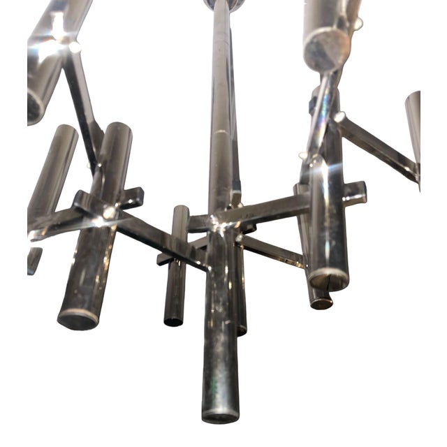 1970s Gaetano Sciolari Chrome Tubular Chandelier. Italy, 1970's. For Sale - Image 5 of 8