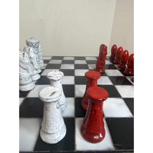 Chess Coffee Table with Wrought Iron and Ceramic Board, Ceramic Game Pieces, 1960s For Sale - Image 13 of 18