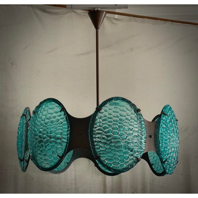 Mid-Century Italian Round Murano Glass and Bronze Chandelier, 2000s For Sale - Image 9 of 9