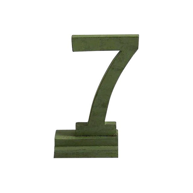 Vintage Green Number 7 on Stand For Sale