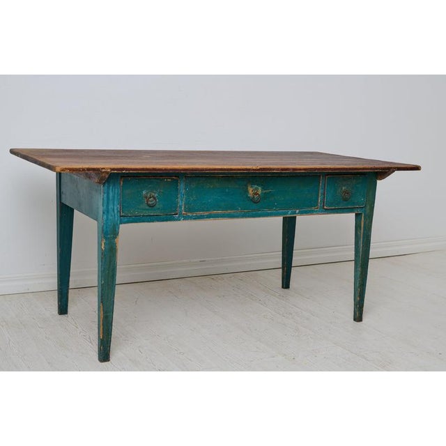 Large Antique Handcrafted Country Table with Drawers, Sweden, 1840 For Sale - Image 10 of 11