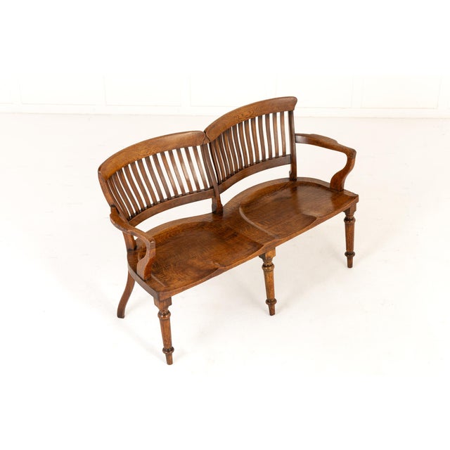 19th Century 19th Century English Oak Double Chair-Back Settee For Sale - Image 5 of 9