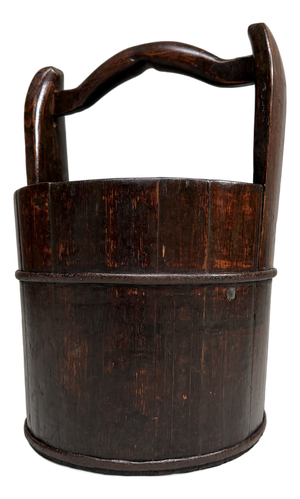 Large Traditional Japanese Bucket with Handle Teoke, 1900s