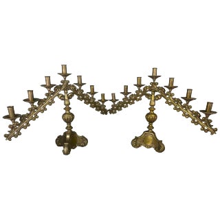19th Century Brass Church Candelabras, Set of 2 For Sale