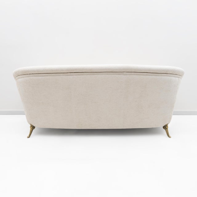 Beige Mid-Century French Art Deco Style Sofa with Brass Details, 1950s For Sale - Image 8 of 10