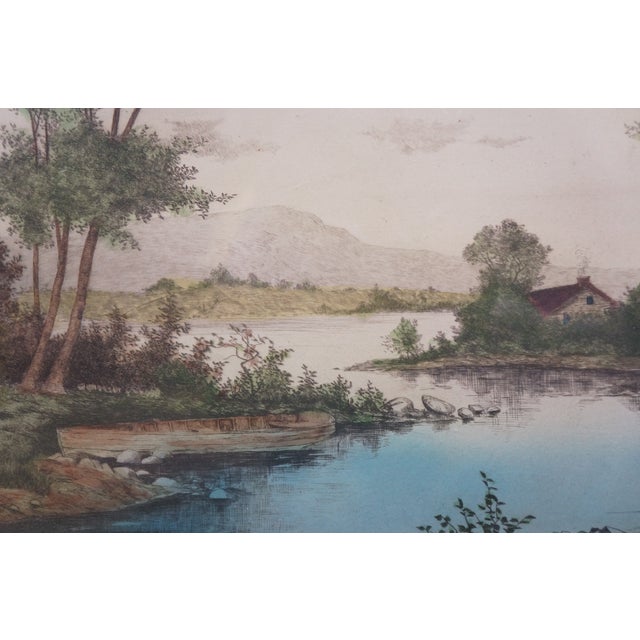 Late 19th Century Antique George William Bohde in the Cove Colored Coastal Riverscape Etching 35" For Sale - Image 5 of 11