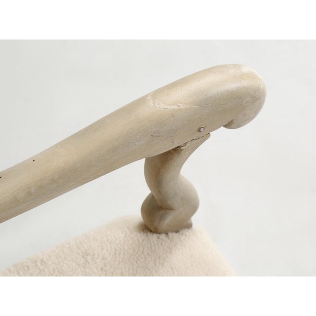 White Antique French Shearling Upholstered Armchair, Restored For Sale - Image 8 of 12