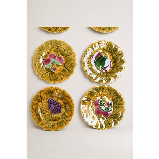Antique French Majolica Fruit Plates from Sarreguemines, 1890s, Set of 12 For Sale - Image 5 of 9