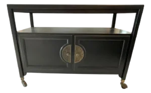 1980s Chinoiserie-Style Black Lacquer Bar Cart