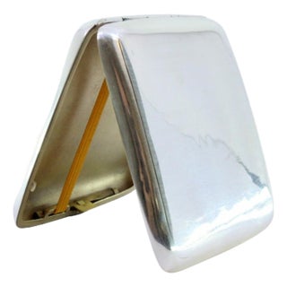 Guilloche Silver Cigarette Case with Curved Bands For Sale