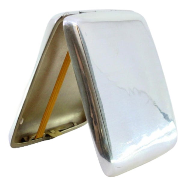 Guilloche Silver Cigarette Case with Curved Bands For Sale