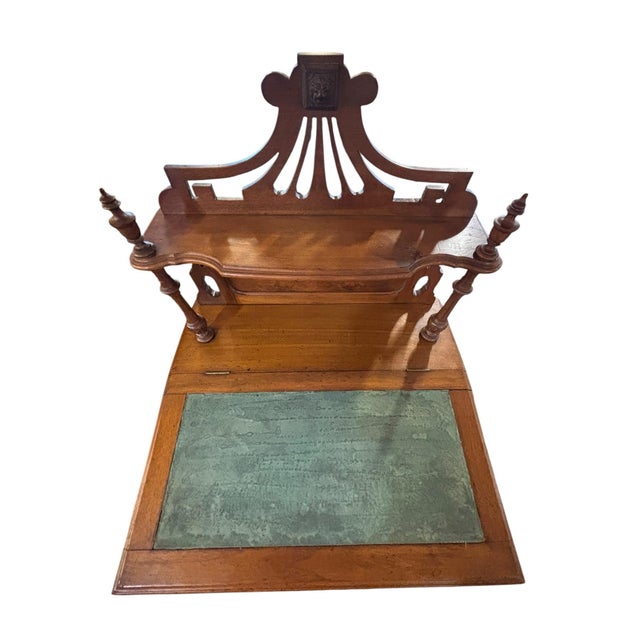 Victorian Walnut Ladies Writing Desk With Gallery & Velvet Writing Surface, Circa 1880 For Sale - Image 4 of 12
