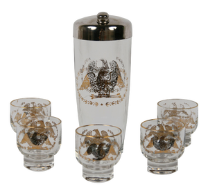 Vintage Eagle Cocktail Shaker & Glasses