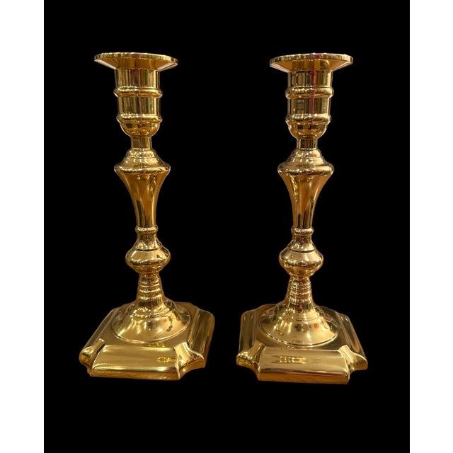 Metal Solid Brass Candlesticks Made in Portugal Valsan Heirloom Collection 1970’s -a Pair For Sale - Image 7 of 8