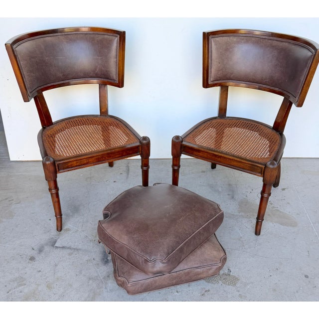 Wood Pair of Neoclassical Klismos Chairs with Caned Seats and Leather Cushions For Sale - Image 7 of 16