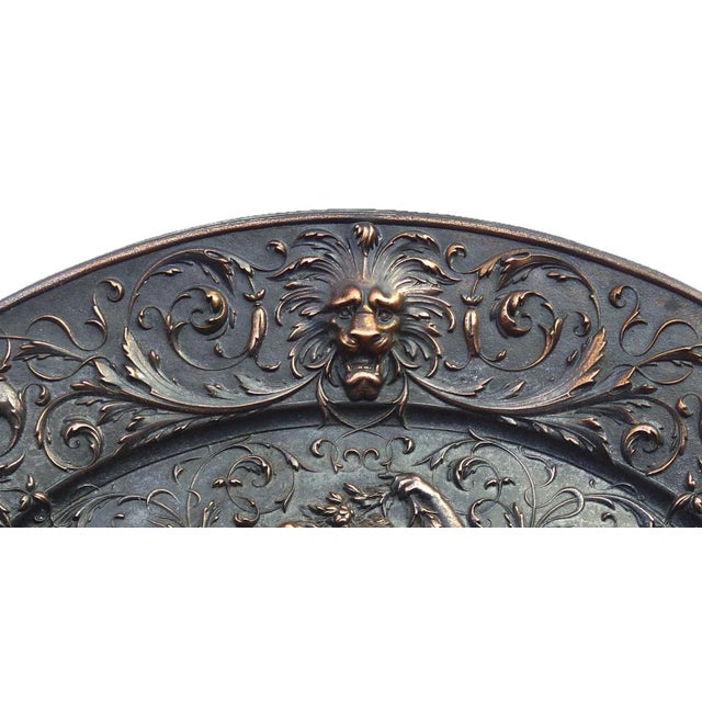 Late 19th C. copper plated cast iron oval medallion or decorative wall plaque. Exuberantly detailed and elegant rinceau...