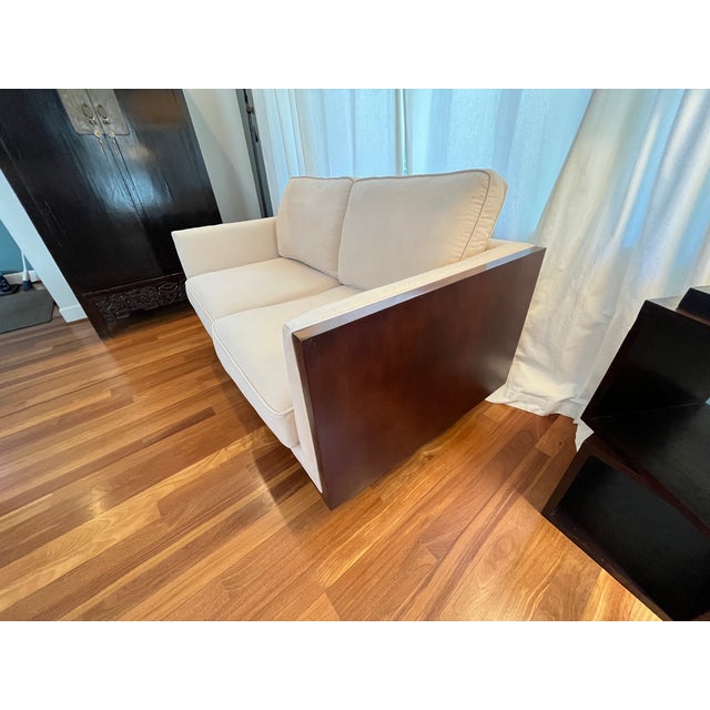 Mid-Century Modern Mid-Century Modern Case Walnut and Chenille Loveseat Sofa For Sale - Image 3 of 15