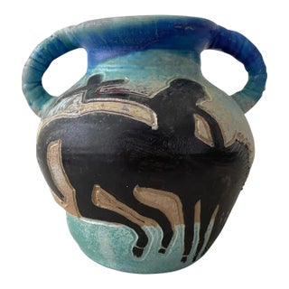 1930s George Johnson Urn With Handles - Bison and Man on Horse Design For Sale