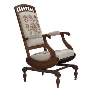 Danish Highback Rocking Chair in Handwoven Wool and Ash, 1930s For Sale