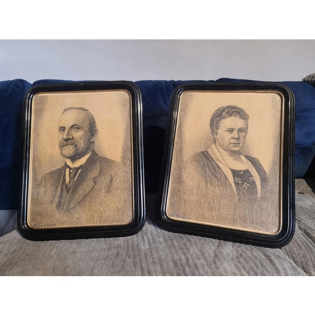 Portrait, 1890s, Pencil on Paper, Framed, Set of 2 For Sale - Image 5 of 8