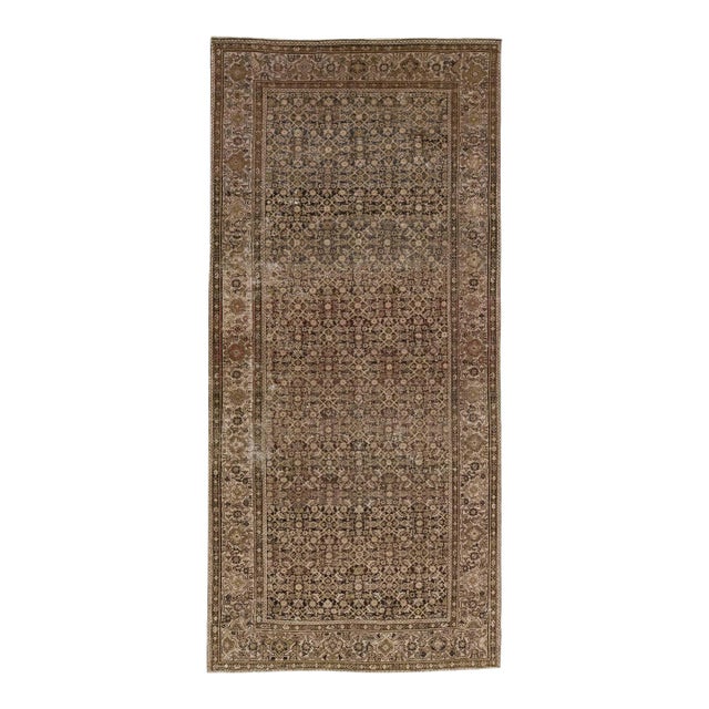 1900s Antique Persian Malayer Brown Handmade Wool Rug With Allover Pattern For Sale
