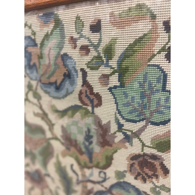 Possibly Antique Arts & Crafts Oak Fire Screen With Hand-Stitched Floral Needlepoint, Likely Early 20th Century. For Sale In Seattle - Image 6 of 10