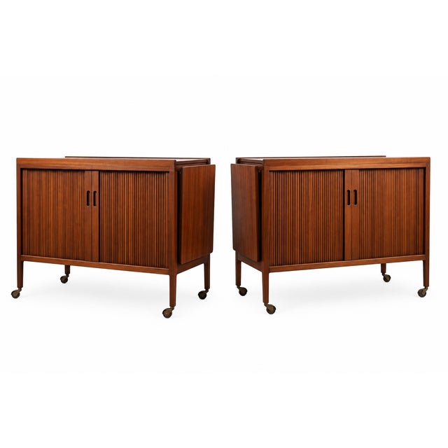 Mid-Century Modern Nat’l. Mt. Airy Side Tables Bar Carts Tambour Doors - Pair For Sale - Image 11 of 12