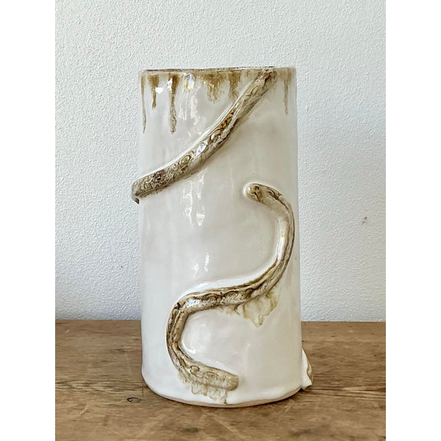 Vintage Boho Original Studio Pottery Snake Vase For Sale - Image 9 of 11