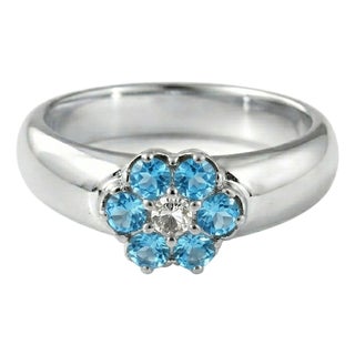 Blue Topaz Engagement Ring, Flower Style Gemstone Ring Us 7 For Sale