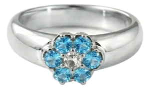 Blue Topaz Engagement Ring, Flower Style Gemstone Ring Us 7