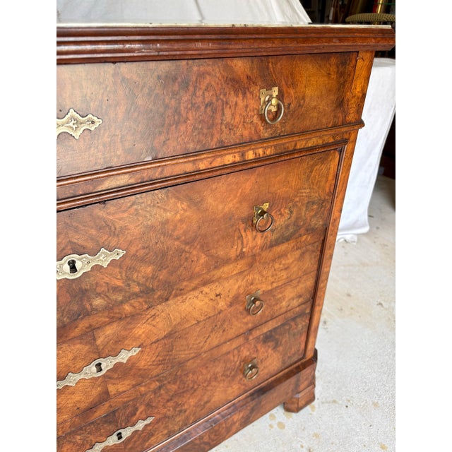 Late 19th Century French Louis Philippe Burled Walnut and Marble Top Chest of Drawers Commode For Sale - Image 11 of 12