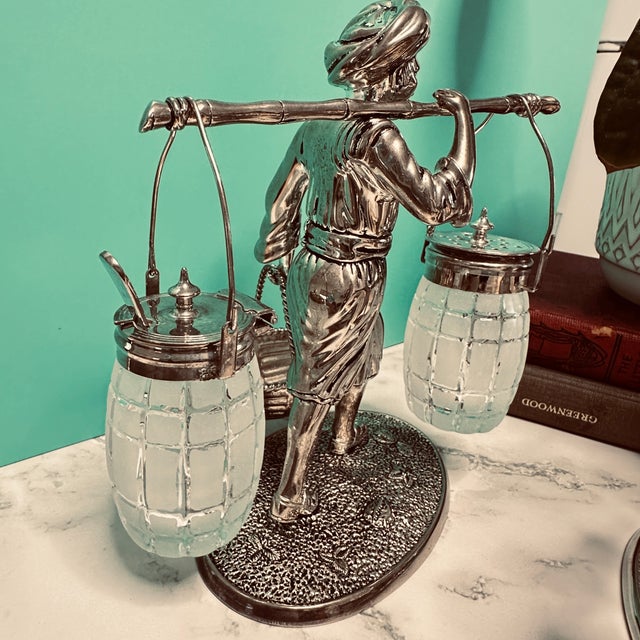 Mid-Century Modern Bombay Co. Silver Plated Nubian Man Salt & Pepper Shaker, Condiment Basket 2001 For Sale - Image 13 of 18