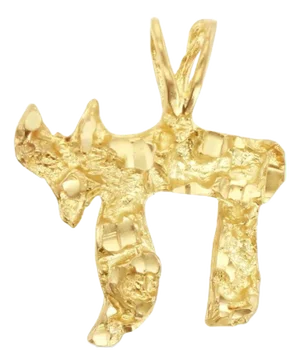 Chai Pendant with Nugget Texture 10K Yellow Gold