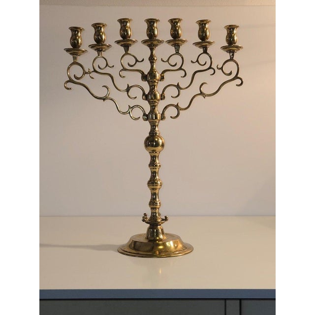 Gold Late 19th Century Brass Candelabra Menorah For Sale - Image 8 of 8