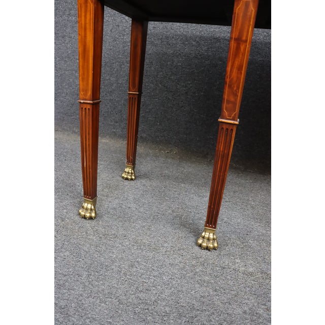 Maitland-Smith Mahogany Inlaid Console Table With Six Drawers and Brass Paw Feet For Sale - Image 9 of 15