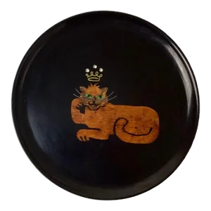 Vintage Mid Century Couroc Lion Cat King Crown Jewels Bar Serving Plate