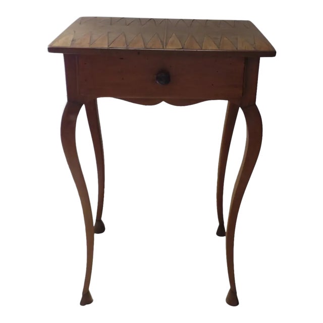 French Small Inlaid Game Board Cabriole Leg One Drawer Side Table For Sale