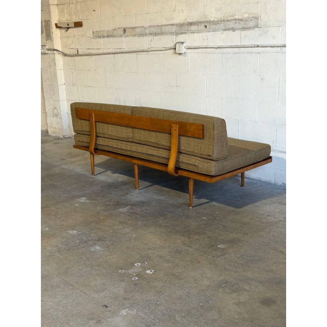 Mid-Century Modern Teak Daybed Sofa With Floating Wood Frame and Exposed Back 1960s For Sale In Los Angeles - Image 6 of 11