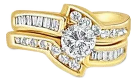 Round Diamond Center & Baguette Accent Bridal Ring Set, Size 6.5