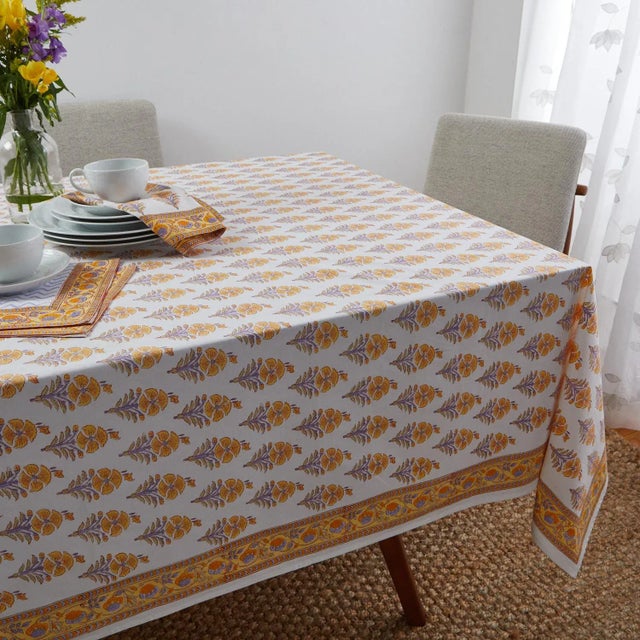The Juhi flower design depicts a typical Indian flower motif in warm yellow tones with accents in cool periwinkle. This...