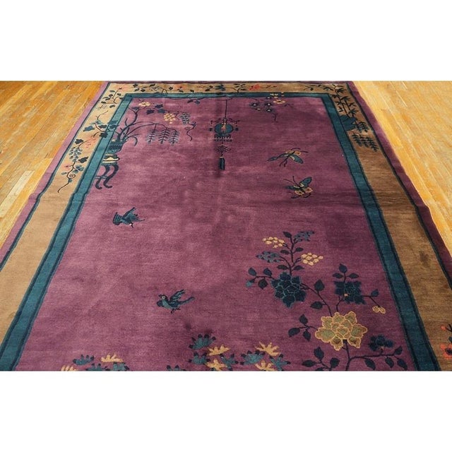 1920s 1920s Purple Floral Antique Chinese Art Deco Carpet 6'2"x8'9" Knotted Wool Rug For Sale - Image 5 of 10
