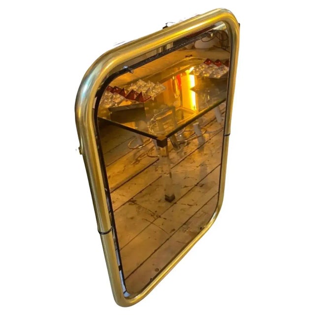 1970s Cristal Arte Space Age Brass and Pink Glass Italian Wall Mirror For Sale - Image 12 of 12