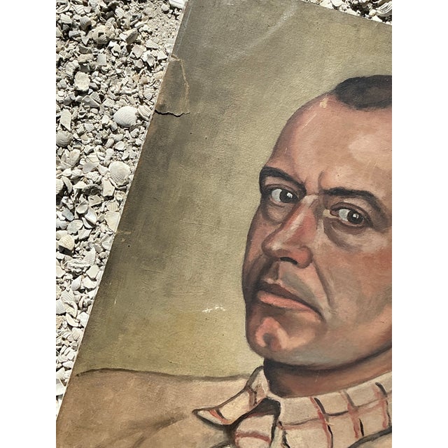 Vintage Boho Original Oil Portrait on Paper For Sale In West Palm - Image 6 of 12