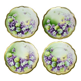 Antique Early 20th Century Hand Painted Floral Vienna Austria China Plates Signed - Set of 4 For Sale