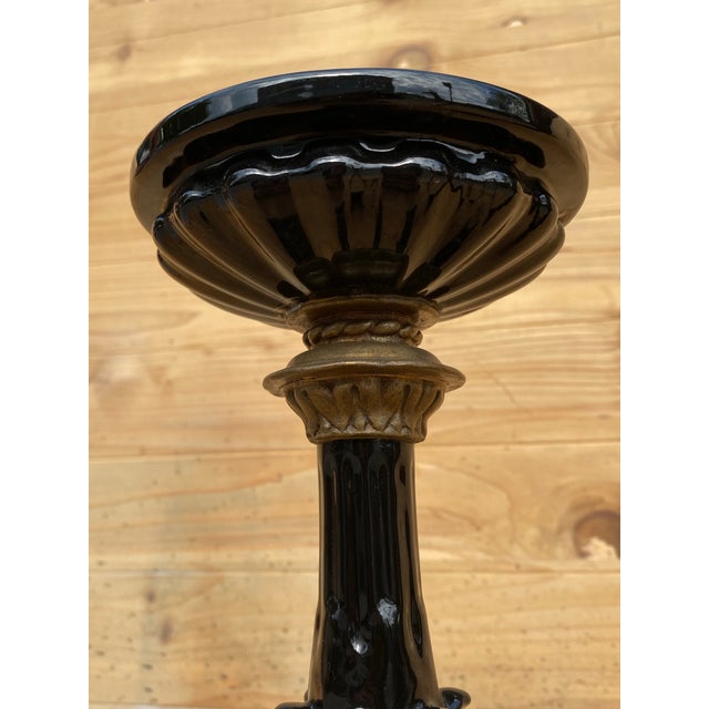 Vintage French Neogothic Altar Torchère Candlestick Set With Black Porcelain- Set of 2 For Sale - Image 4 of 8