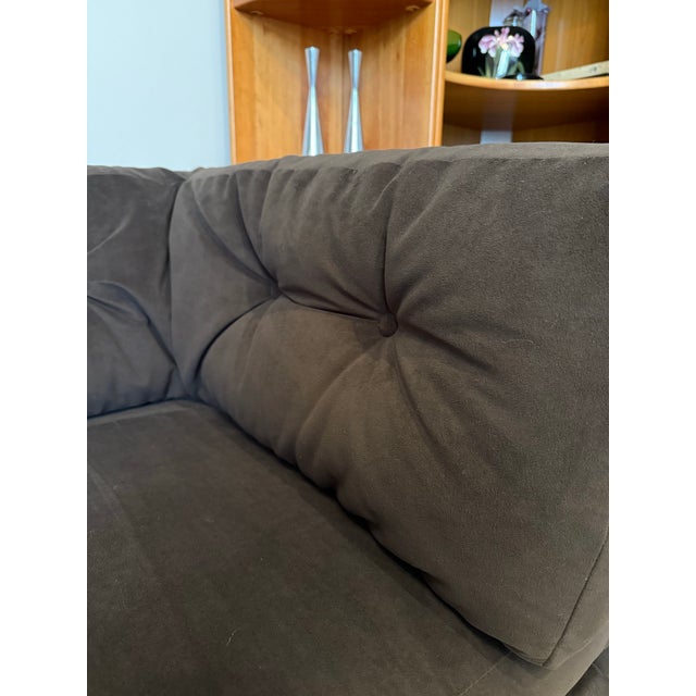 Milo Baughman Vintage 1970s Modular Brown Velvet “Playpen” Sofa and Ottoman After Milo Baughman For Sale - Image 4 of 7