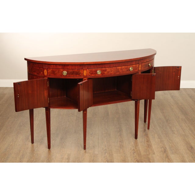 Late 20th Century Hepplewhite Style Banded Mahogany Demilune Sideboard For Sale - Image 5 of 18
