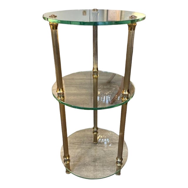 Glass and Brass Side Table, 1950s For Sale