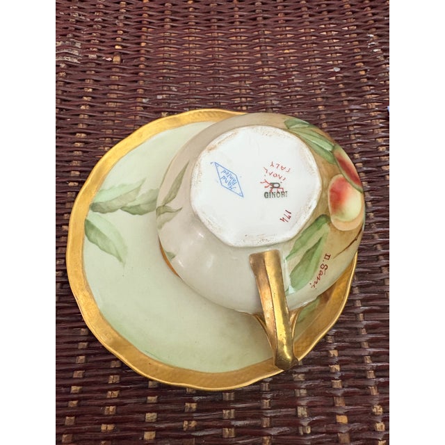 Antique Ginori teacup and saucer with a 1860-1890 mark, Ginori with the crown. It is signed by the artist, D. Sani.