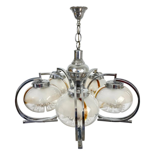Italian Chrome and Murano Glass Chandelier from Mazzega, 1970s For Sale - Image 15 of 15